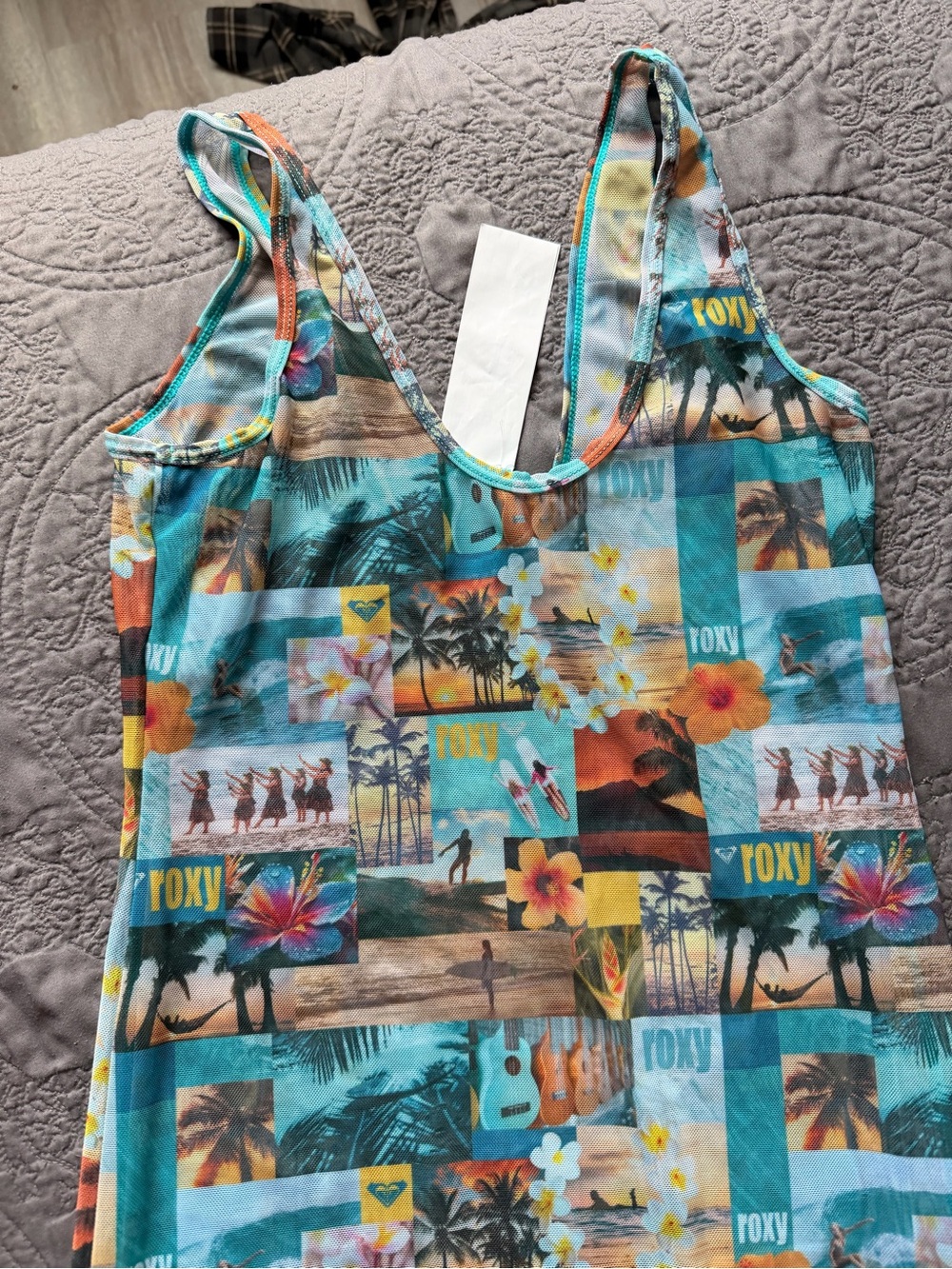 Roxy Tropical Patchwork Maxi Dress with Straps - Turquoise & Multi - Picture 3 of 4